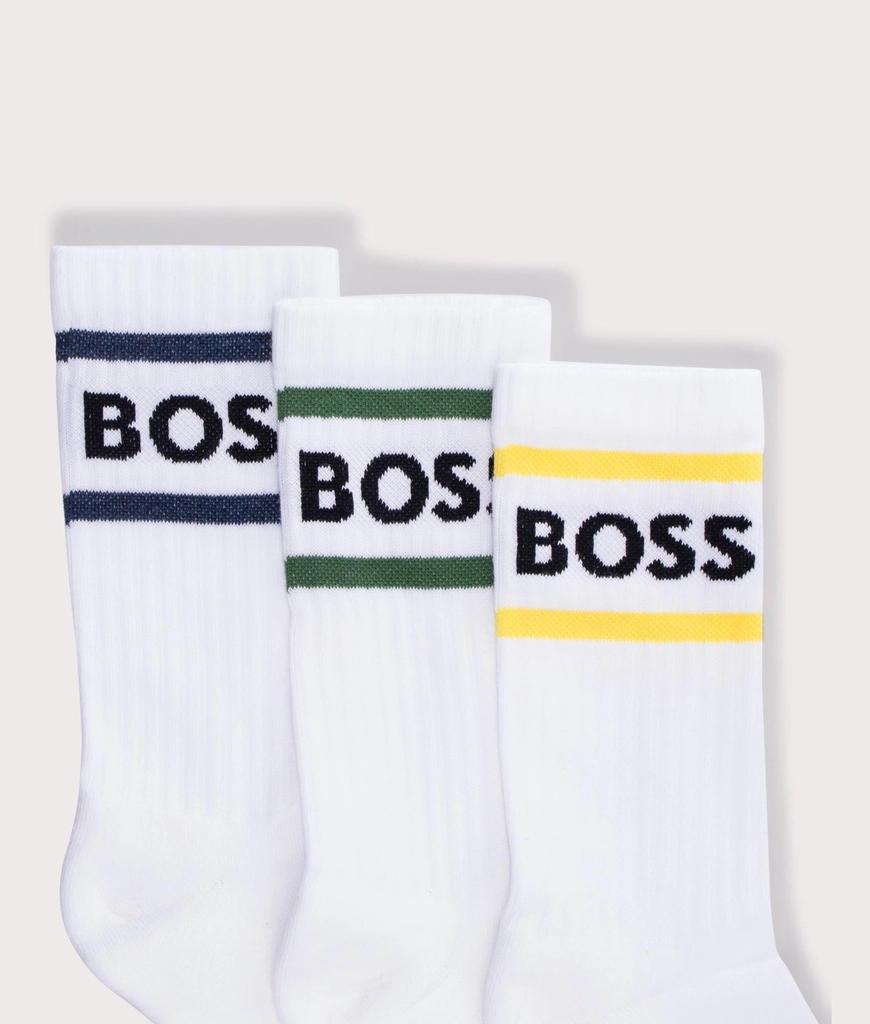 Hugo Boss Mens 3 Pack of Short Rib Stripe Logo Socks
